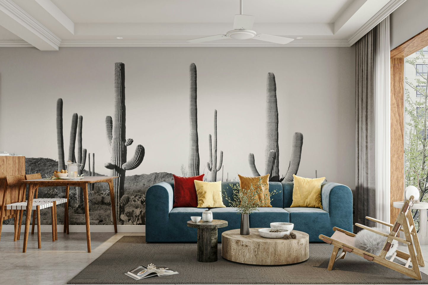 Iconic Saguaro cacti silhouettes.

