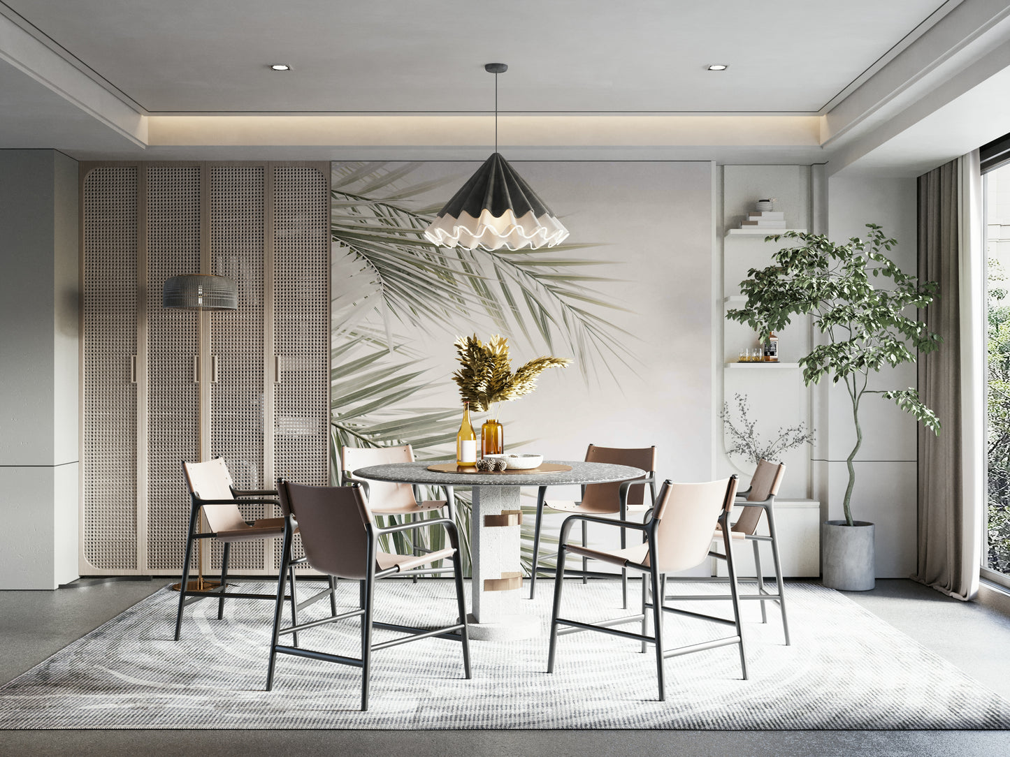 Graceful palm fronds.

