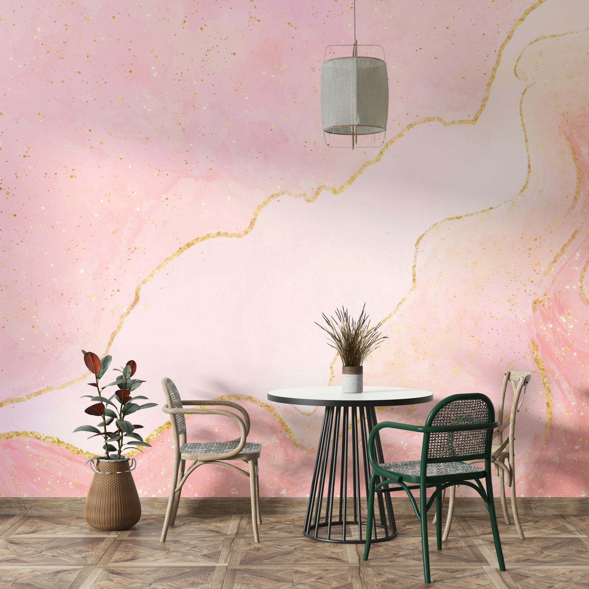 Soft, translucent hues of blush pink.

