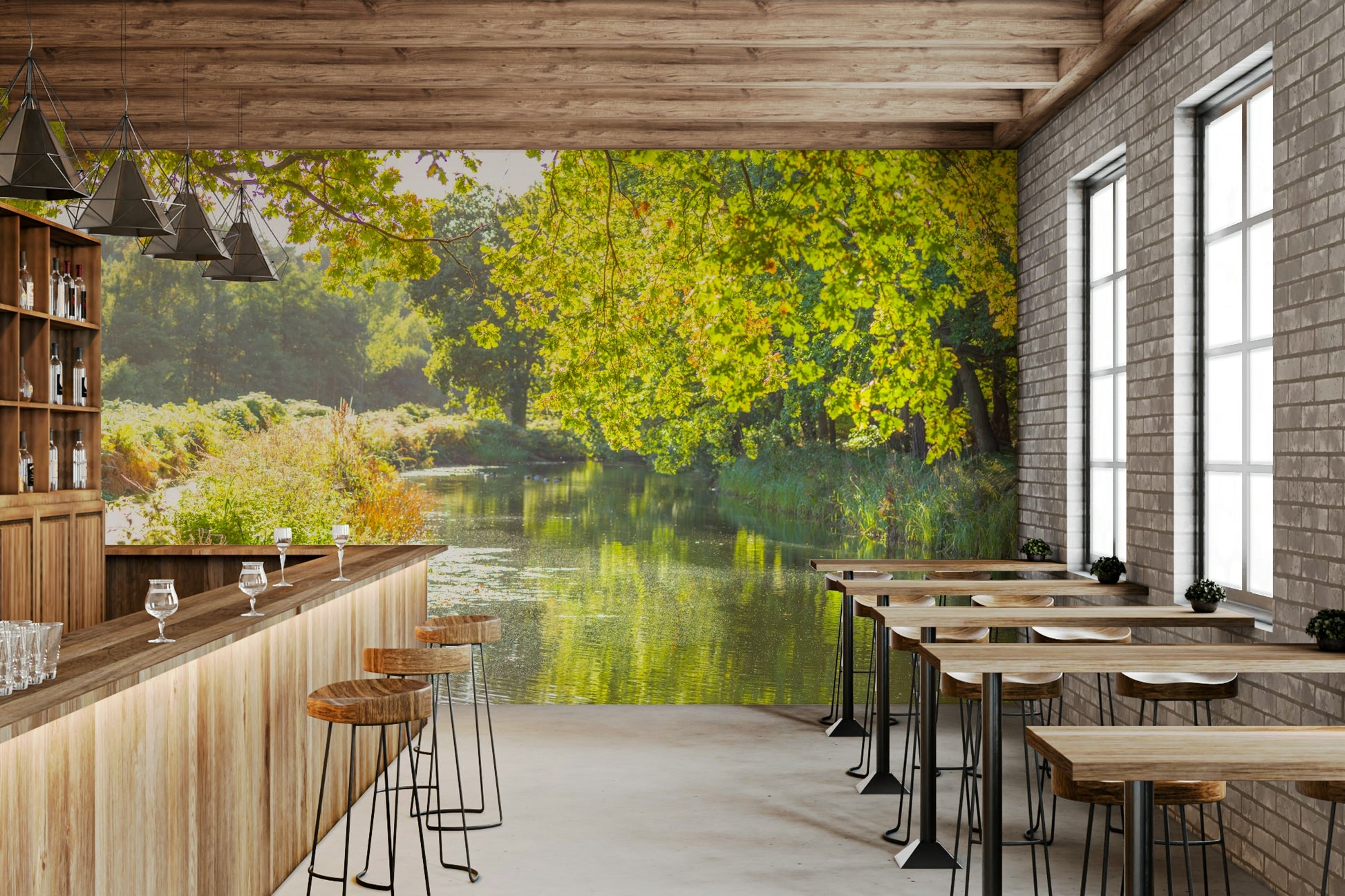 Still waters reflecting sky and greenery.

