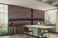 Dazzling city lights reflected in the water.

