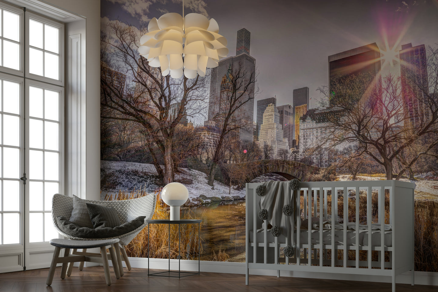 Stone bridge over a gentle stream.

