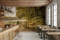 Vibrant fall foliage colors (reds, oranges, yellows, browns).

