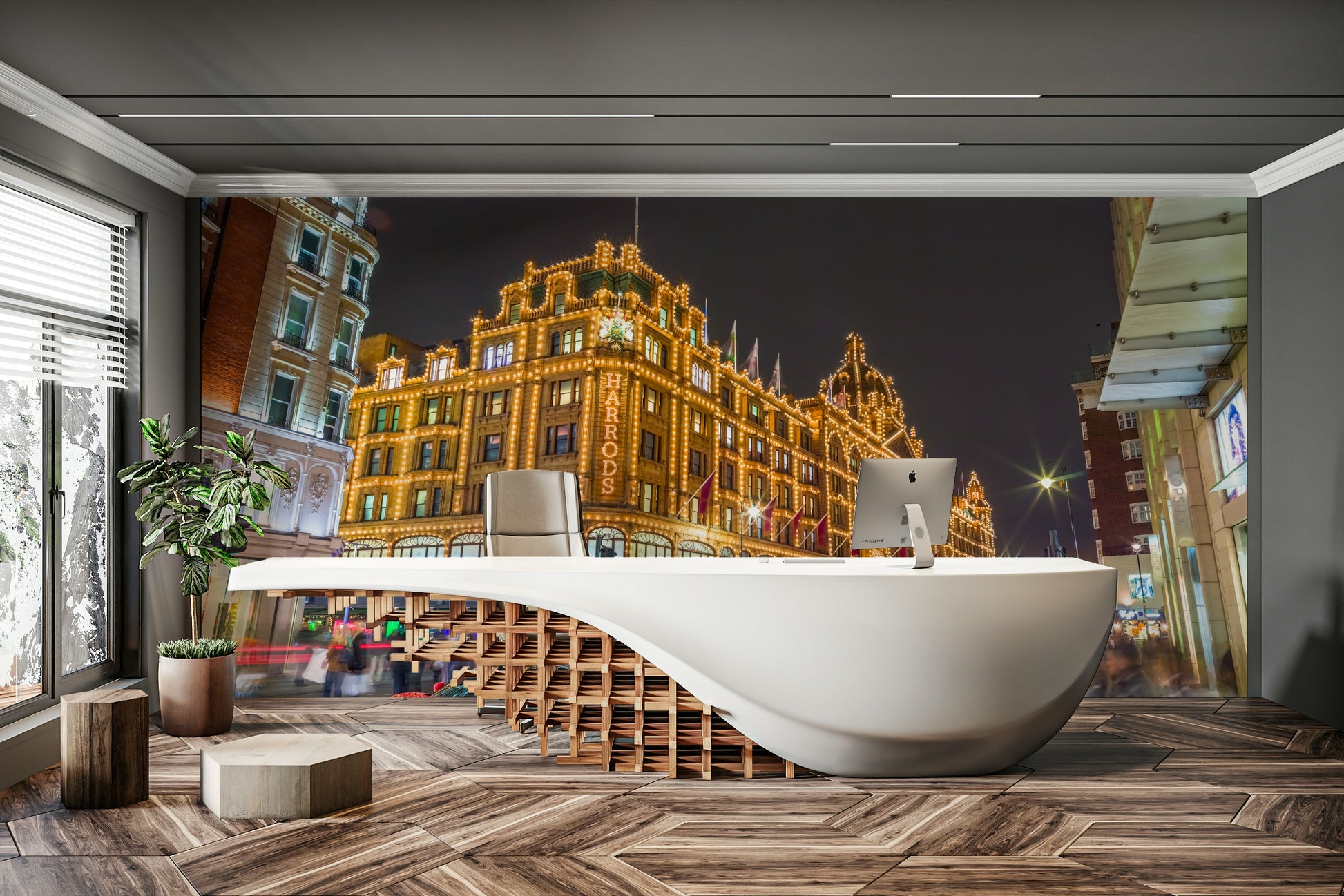 Red sports car in the foreground.

