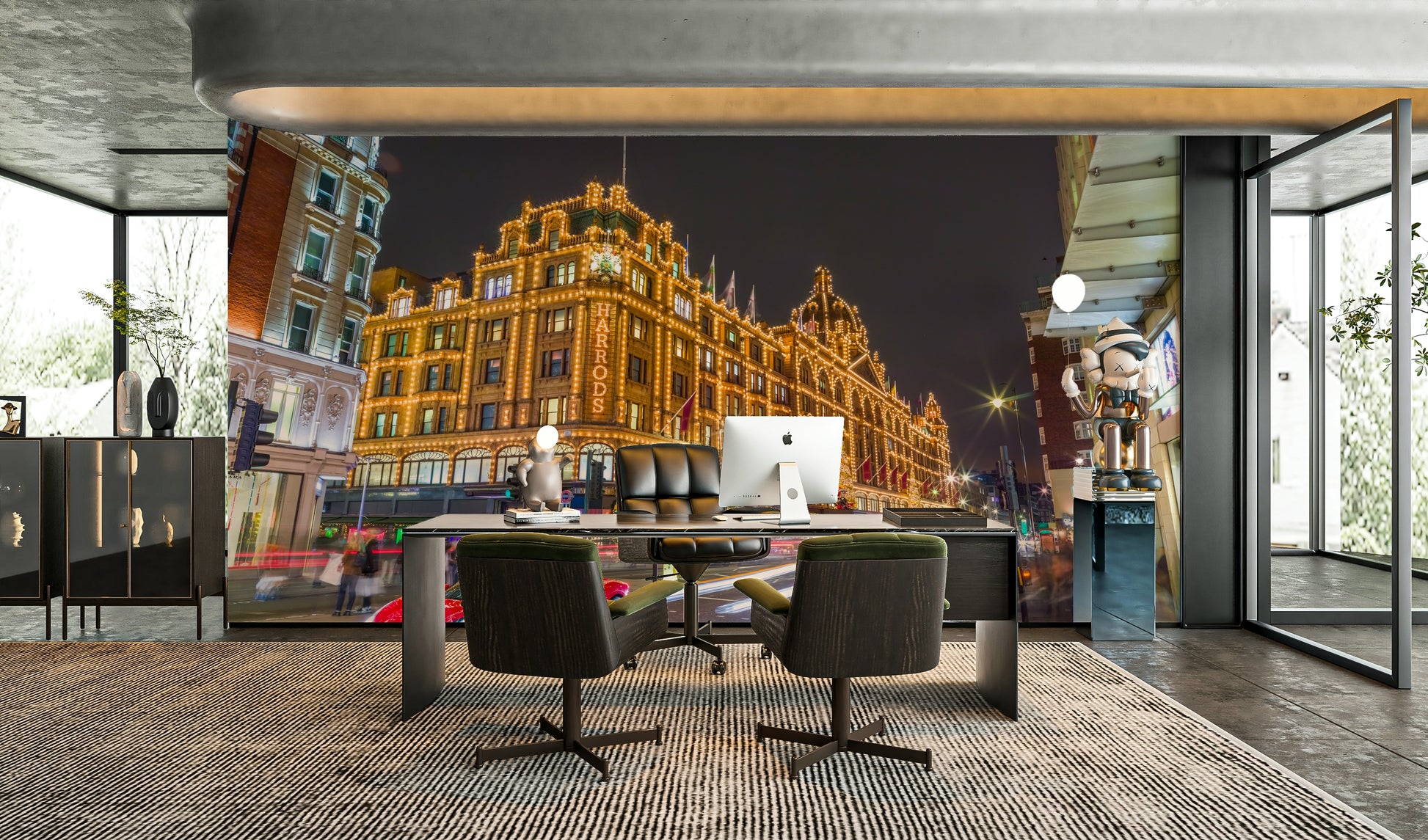 Harrods department store at night.

