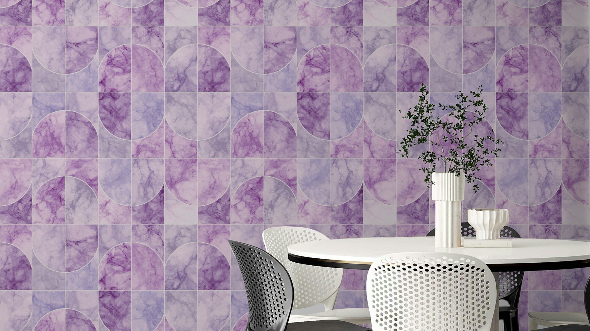 Purplish marbled geometric tile pattern.

