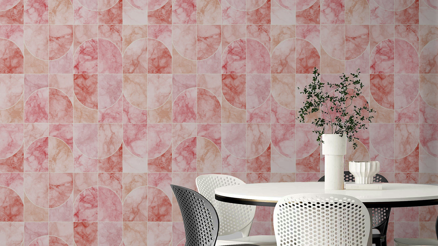 Reddish marbled geometric tile pattern.

