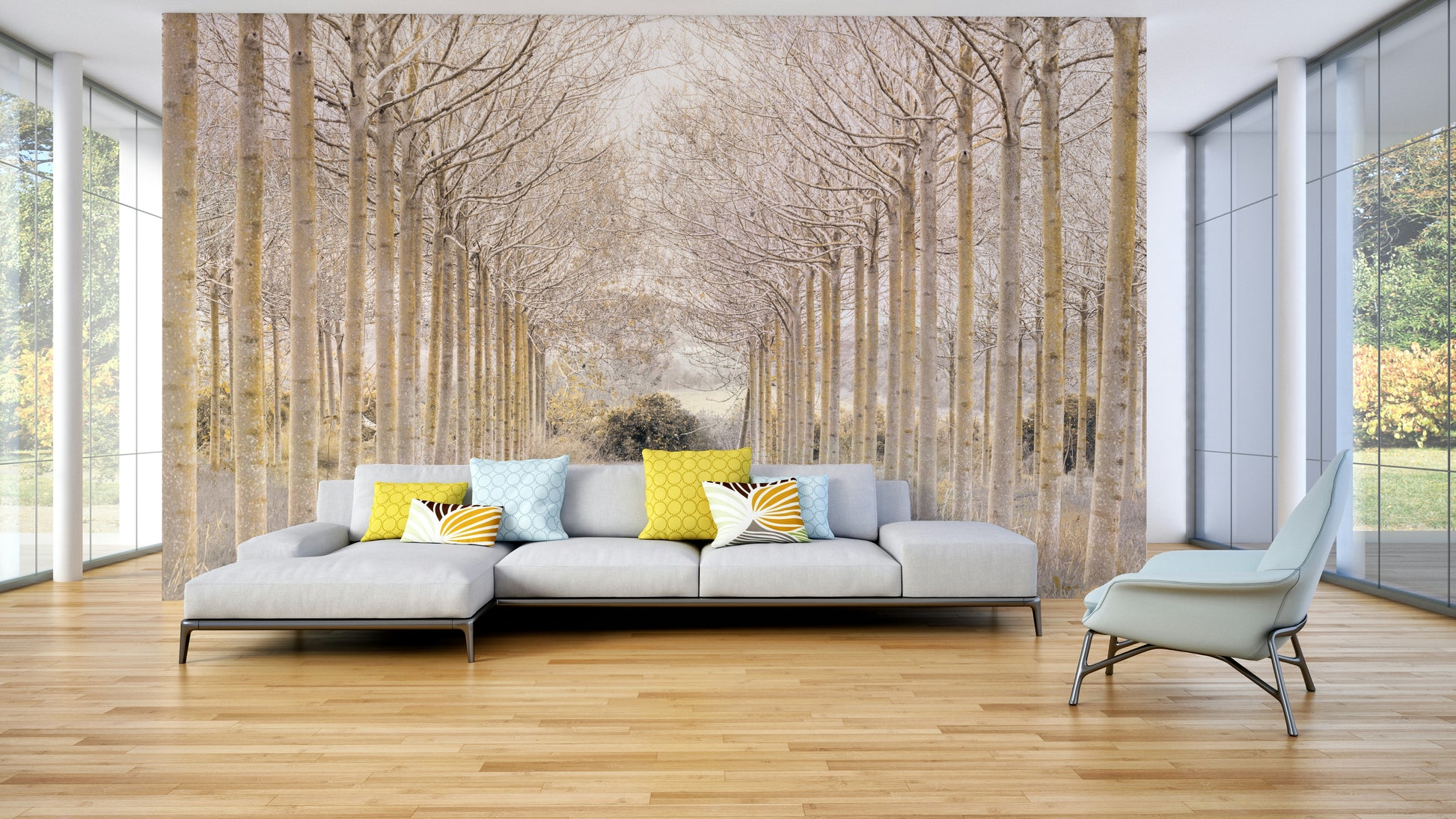 linear forest wall mural


