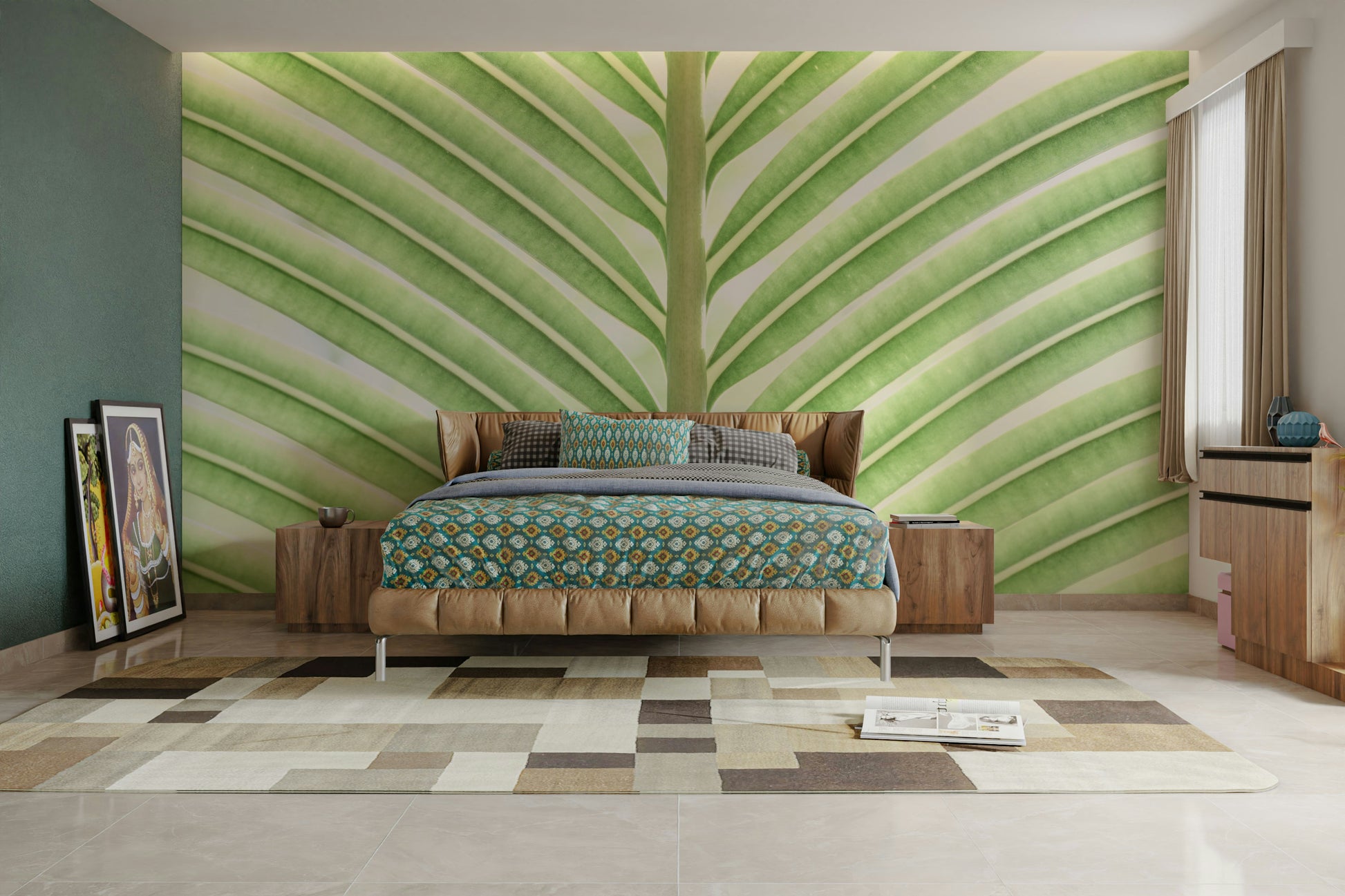 verdant leaf stripes wall mural

