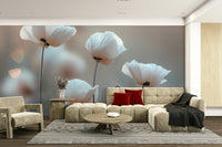 whimsical white poppies wall mural

