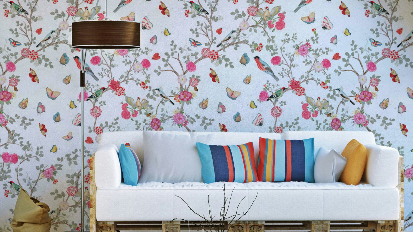 Charming Aviary Chinoiserie Garden Wallpaper.

