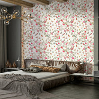 Wall mural with an elegant Chinoiserie-style bird and floral design.

