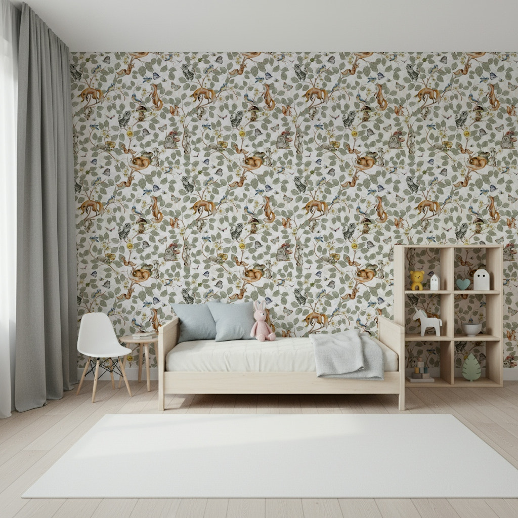 Forest Friends' Chinoiserie Foliage Wallpaper⁠