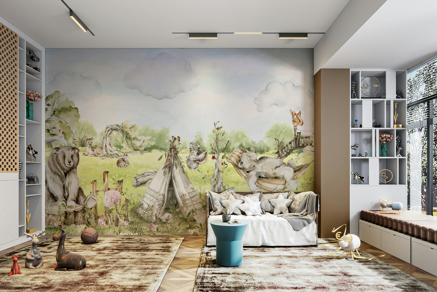 Animals rendered in a charming and artistic style.

