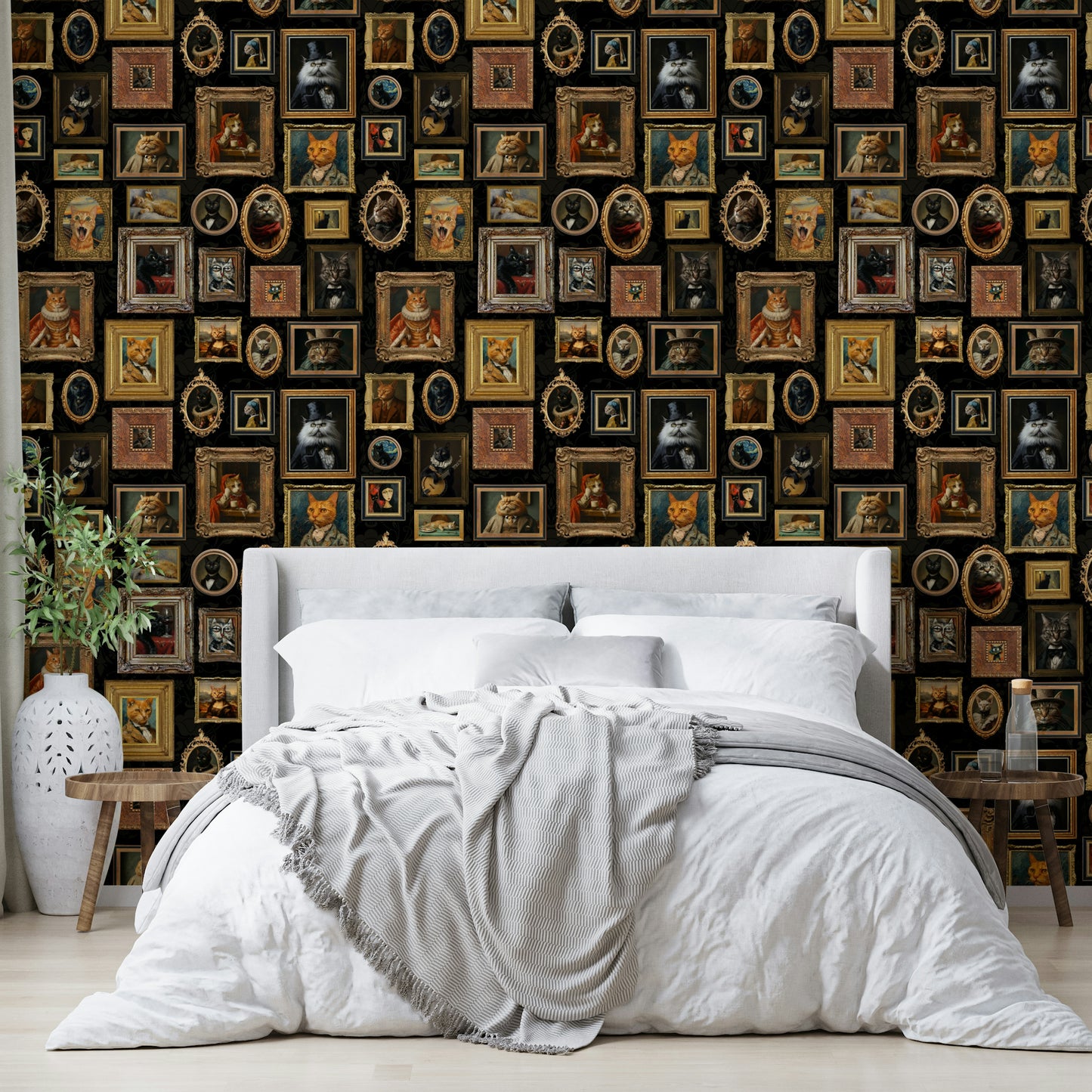 Wallpaper with a mix of neutral and accent colors.

