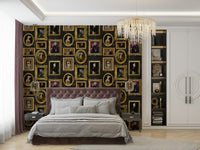 Wallpaper with a mix of rich colors and gold accents.

