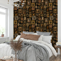 Wallpaper with portraits of dogs in a classic, golden era style.

