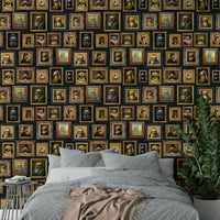 Wall mural showing a collection of artistic sloth portraits.

