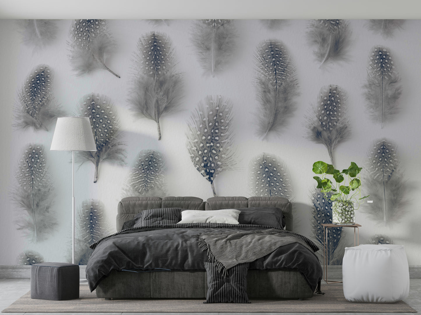 Gentle, repeating feather pattern.

