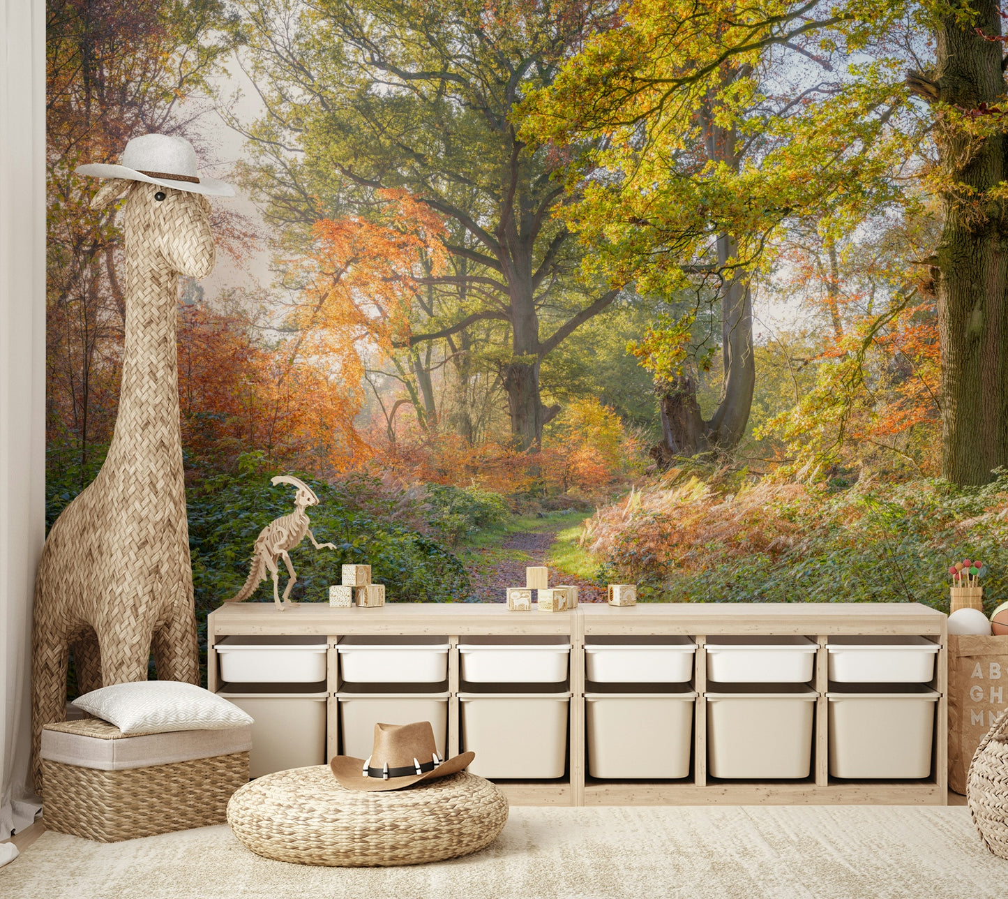 High-resolution image of an autumn forest path.

