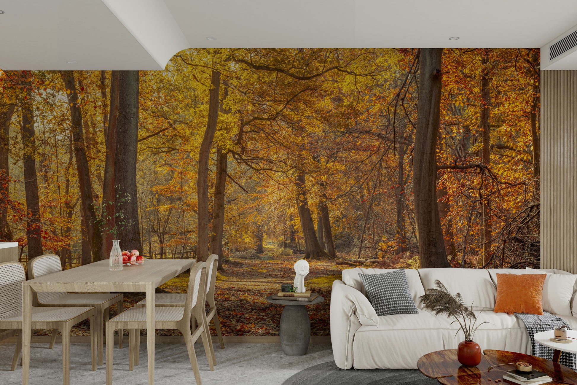 Forest scene with golden autumn foliage.

