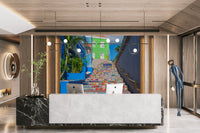 Close-up of the detailed, tiled staircase.

