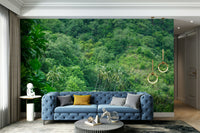 Wall mural with a mix of light and dark greens.

