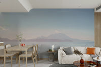 Wall mural with soft colors and gentle waves.

