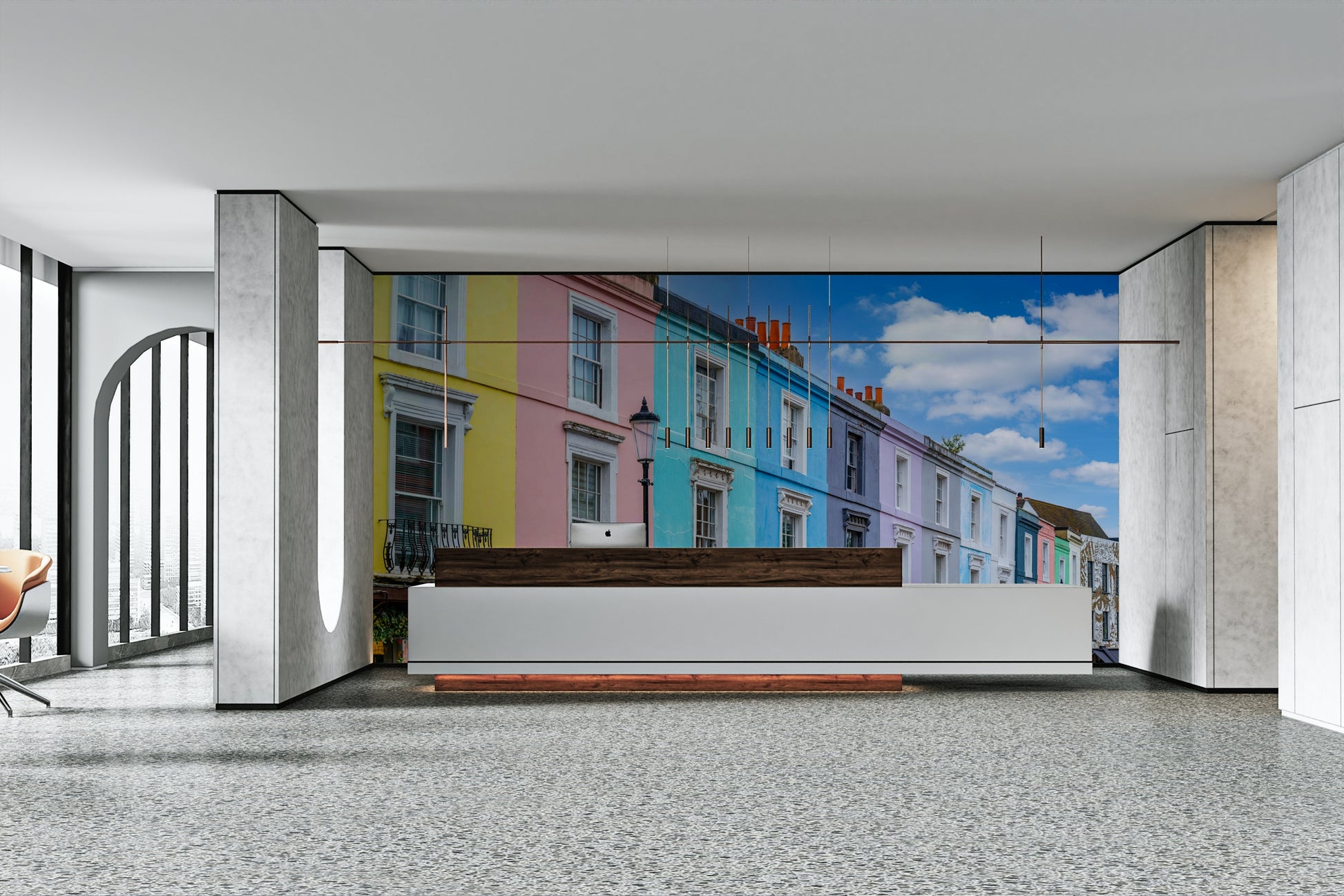Wall mural with a bright and cheerful color palette.

