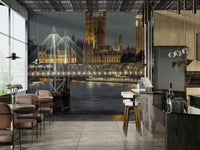 London cityscape at dusk with city lights.

