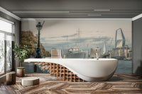 Full view of the wide panoramic mural.

