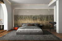 Wall mural with tall grass and a body of water.

