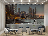 The style is photographic and realistic, capturing the intricate details of the city.
