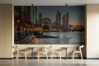 City lights begin to twinkle, adding to the atmospheric effect.
