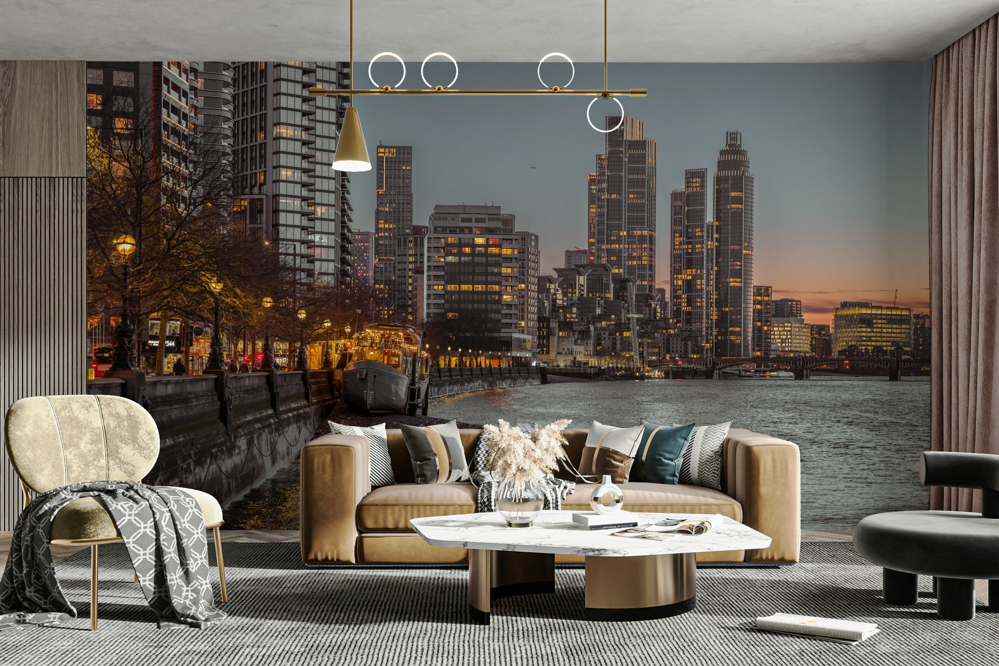 It gives a feeling of modern elegance and inviting urban beauty.
