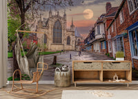 The mural covers a significant wall area, creating an immersive street scene.
