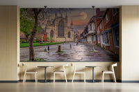 Charming old buildings with traditional architecture line the street.
