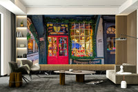 The color palette includes various architectural tones, possibly with pops of color from shop displays or flowers.
