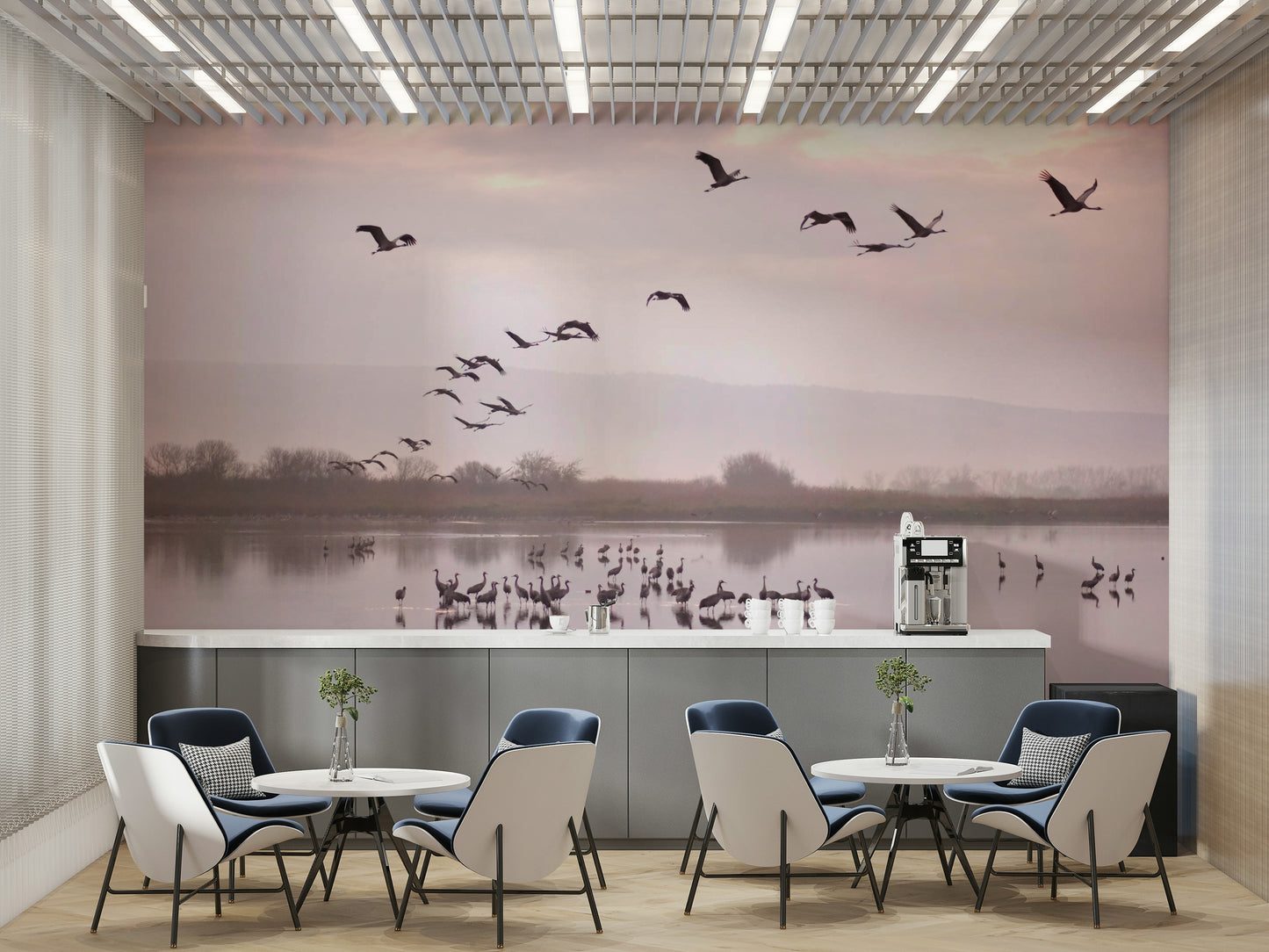Still Waters, Flying Cranes Wall Mural