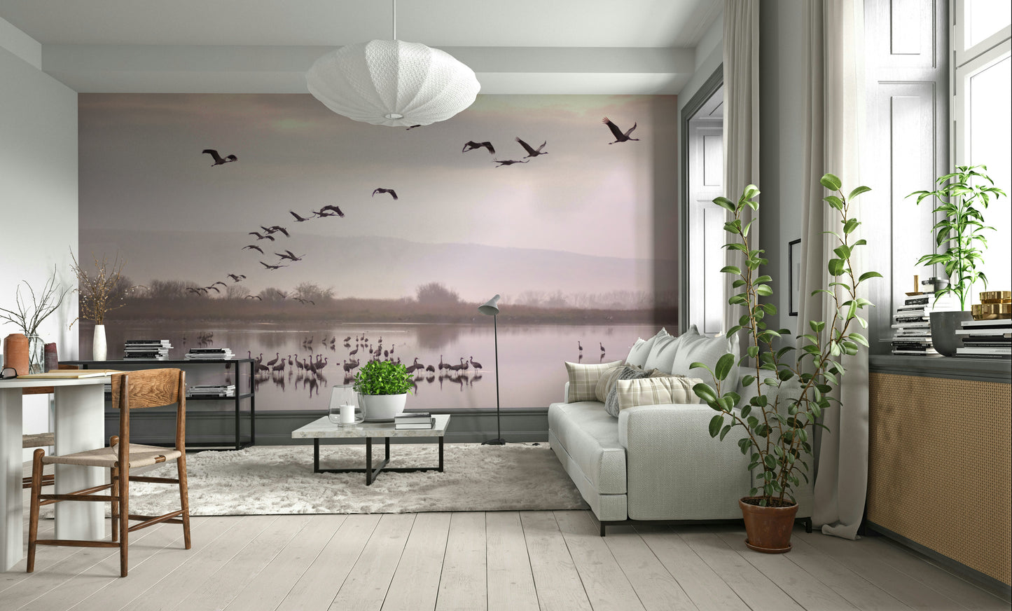 Still Waters, Flying Cranes Wall Mural