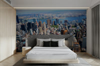 Features a cityscape with buildings and structures.
