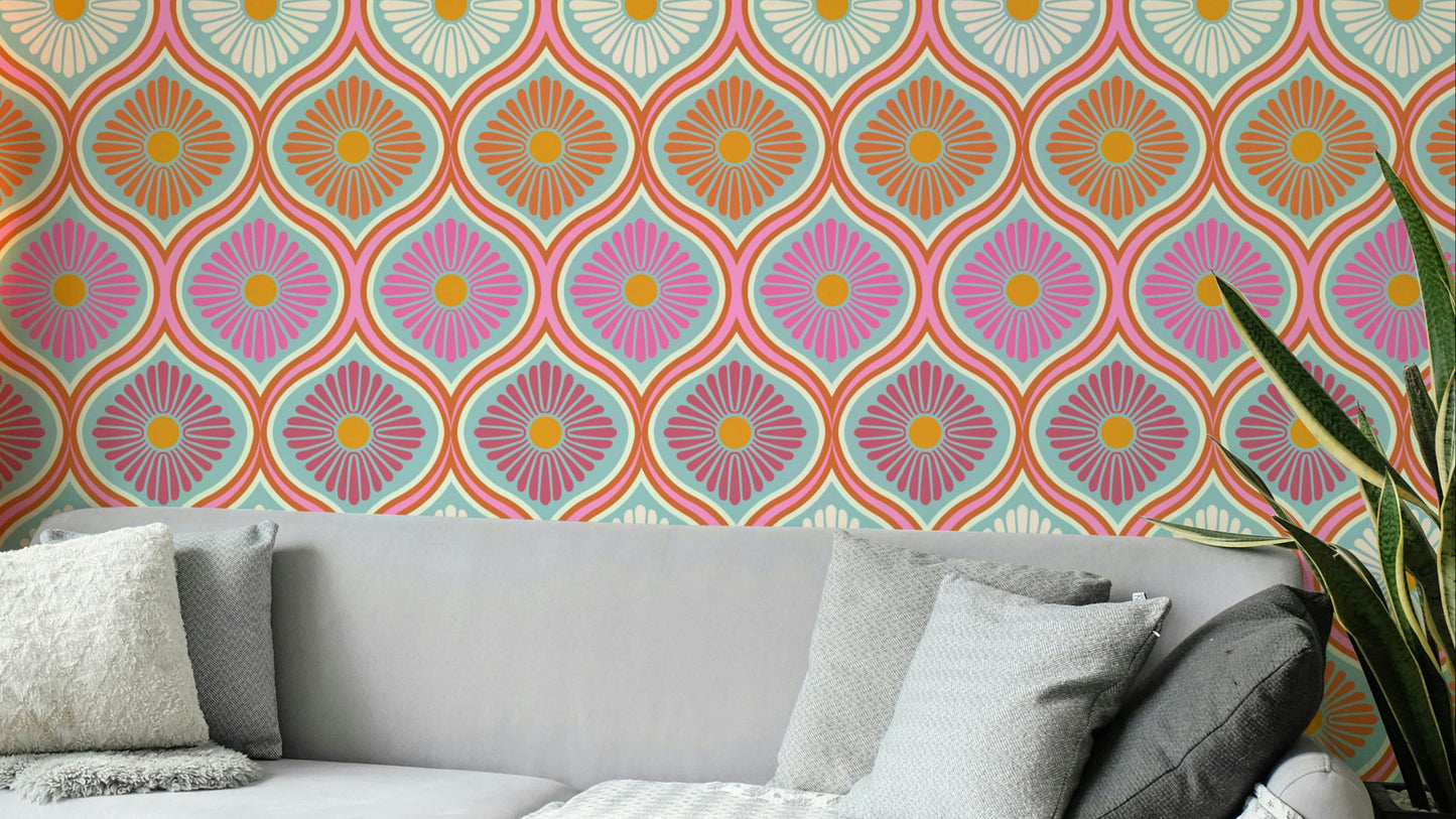 A vibrant and energetic retro wallpaper pattern.
