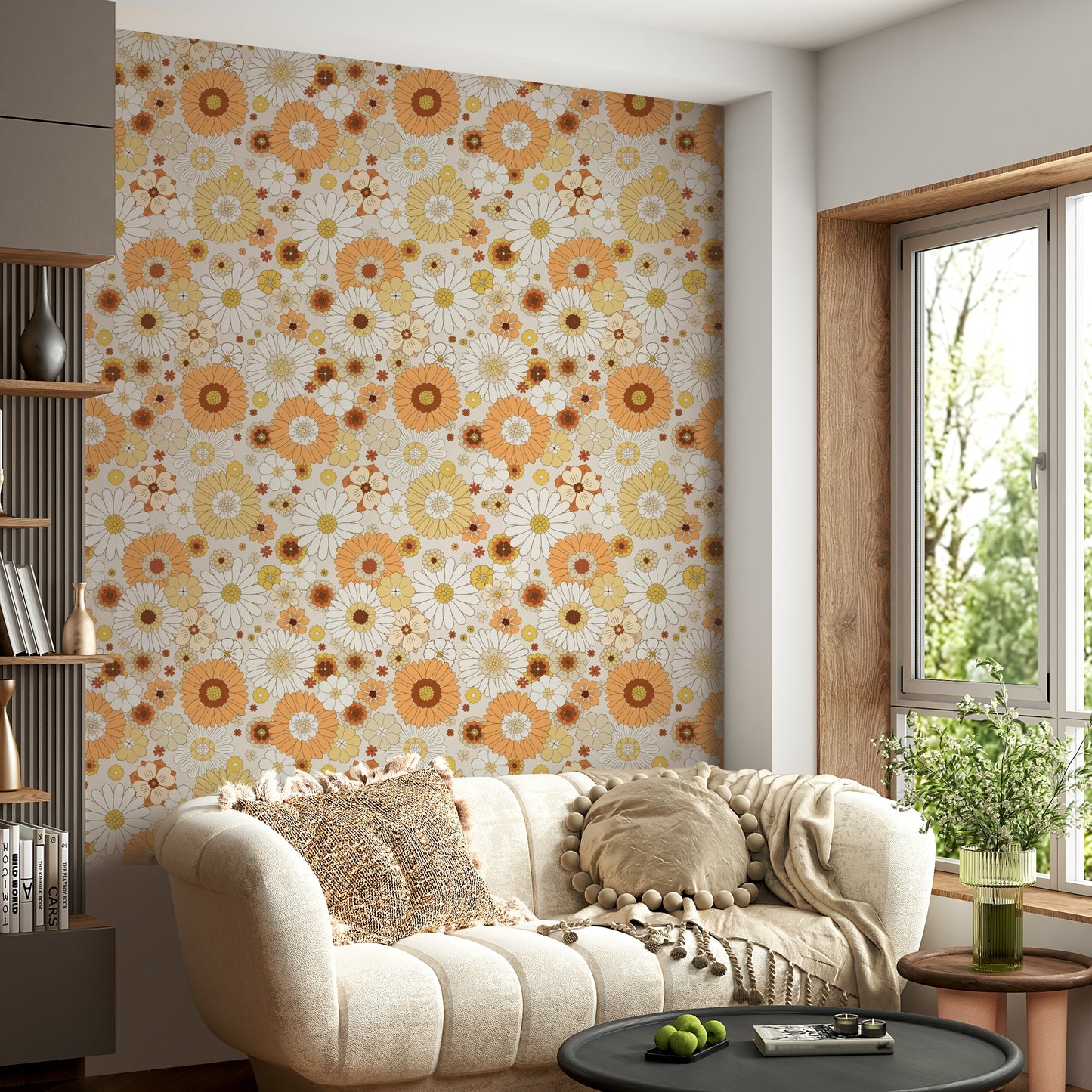 The style is reminiscent of 1970s design.
