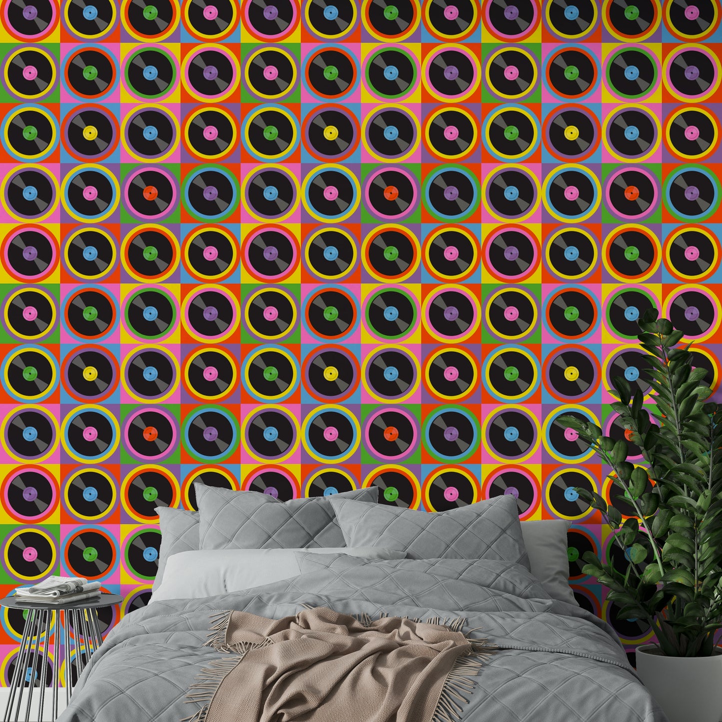 Bright, contrasting colors are used, typical of the 1970s.
