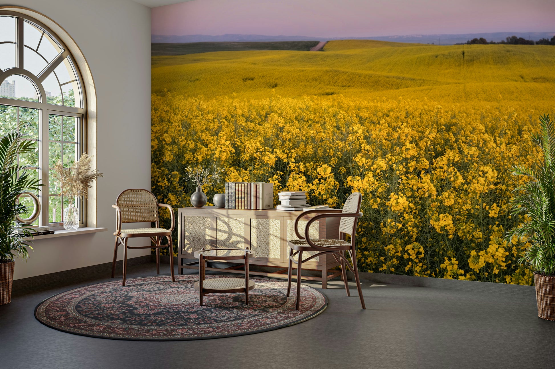 The flowers appear to stretch to the horizon.
