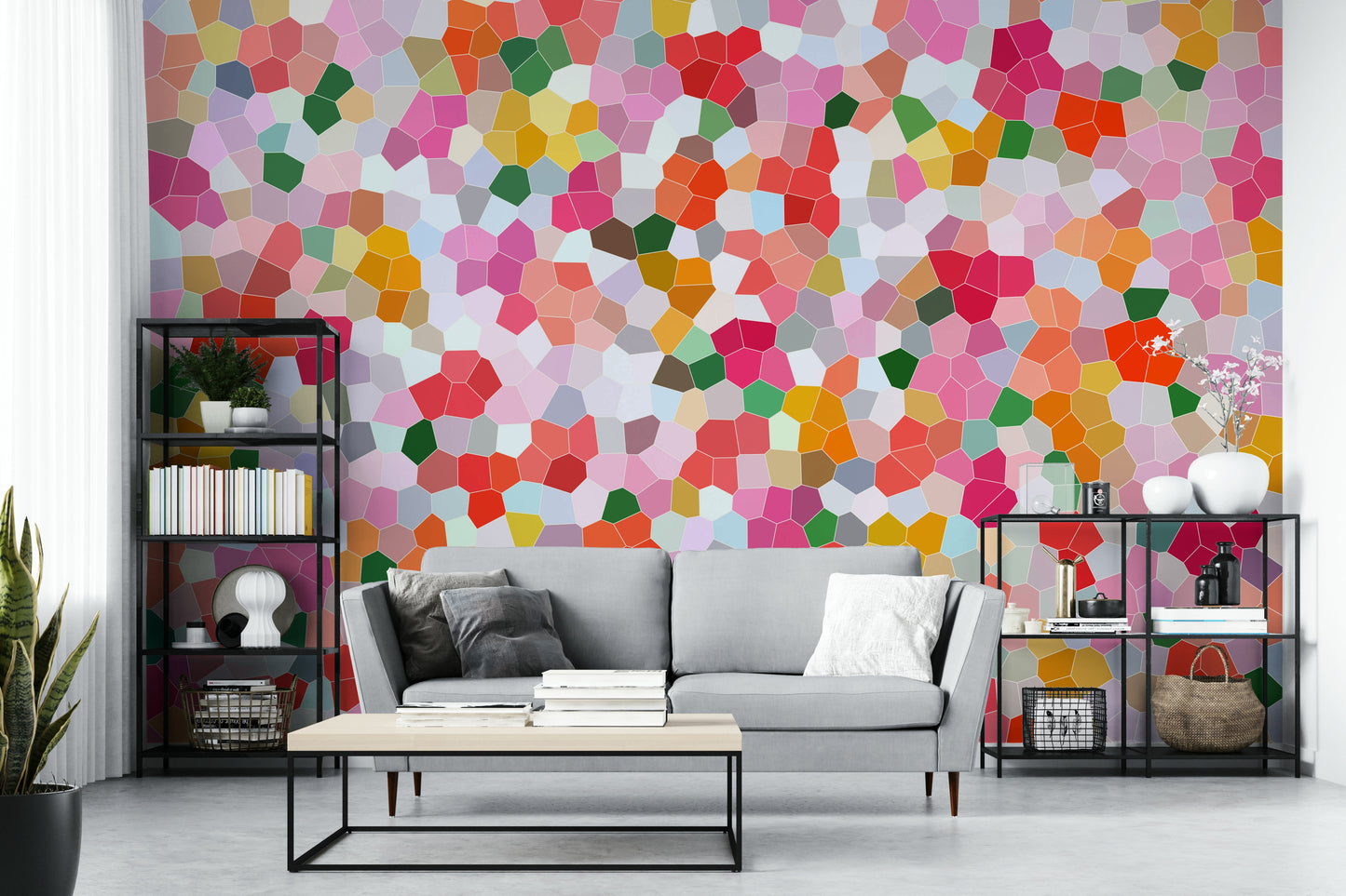 Features a kaleidoscopic, mosaic-like design.
