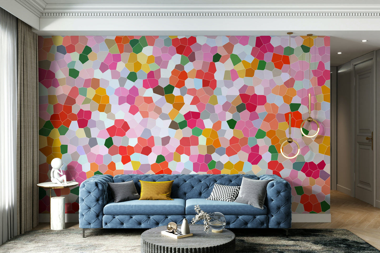 There's a sense of optical illusion and dynamic movement.
