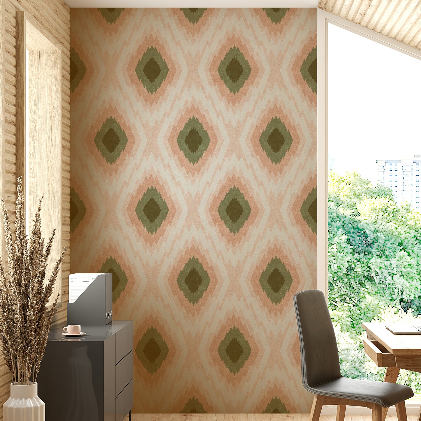 Features a classic flame stitch or bargello design.
