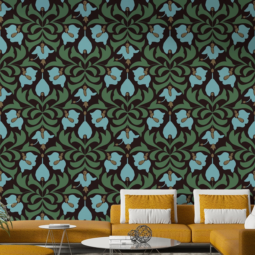 Features delicate, faded botanical designs.
