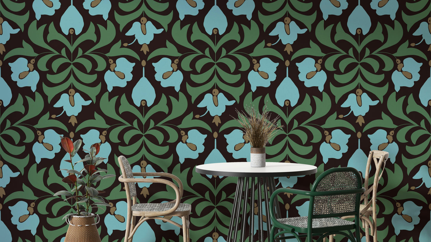 A soft and ethereal floral wallpaper pattern.
